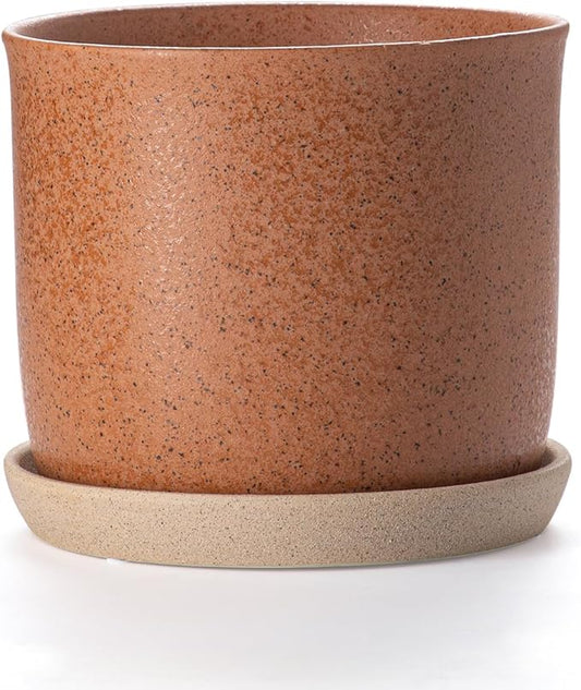 8 Inch Plant Pot: Ceramic Planter with Drainage Hole & Saucer - Flowerpot for Indoor & Outdoor Plants with Separate Tray for Home & Office - Terracotta