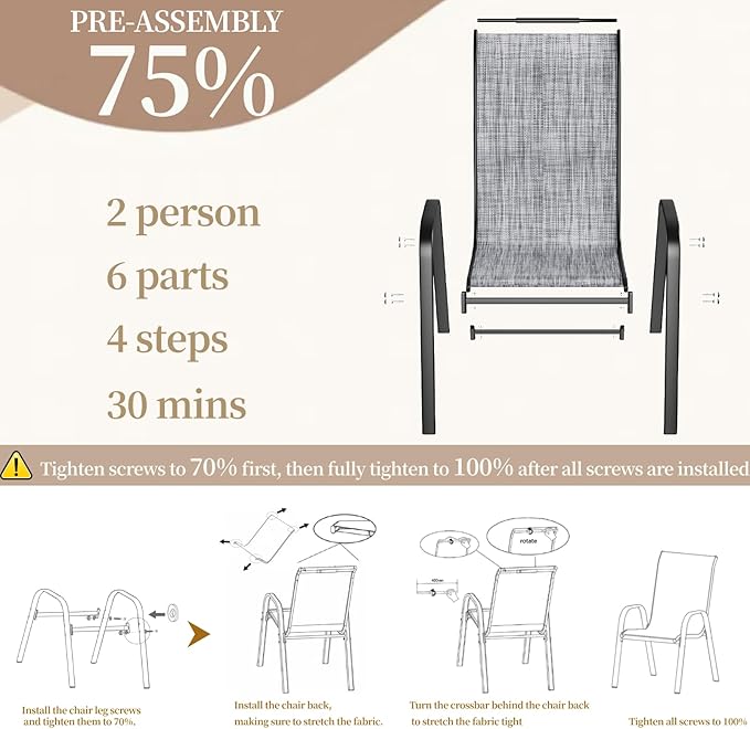 MAMIZO Patio Dining Chairs, Stackable All Weather Teslin Chair, Heavy Duty Outdoor Breathable Chairs Set, w/Armrests, Upgraded Chair FeetW/Strenthened Iron Spacers, 330 LBS (6, Grey)