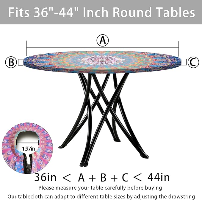 Fitted Round Outdoor Table Covers with Umbrella Hole and Zipper Reusable Water Resistant Tablecloths for 36-44" Tables Glamping Car Road Trip Gear Retirement Gift for Mom Dad Grandpa Grandma