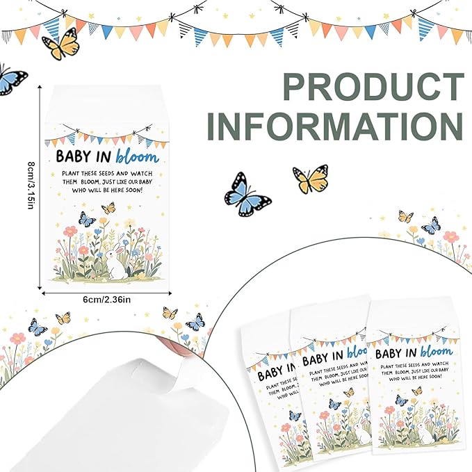 200 PCS Baby Shower Party Favor for Guests Include 50 Flower Seed Packets 50 Pots 50 Organza Bags 50 Garden Shovel for Baby Shower Birthday Party Favor, No Seeds