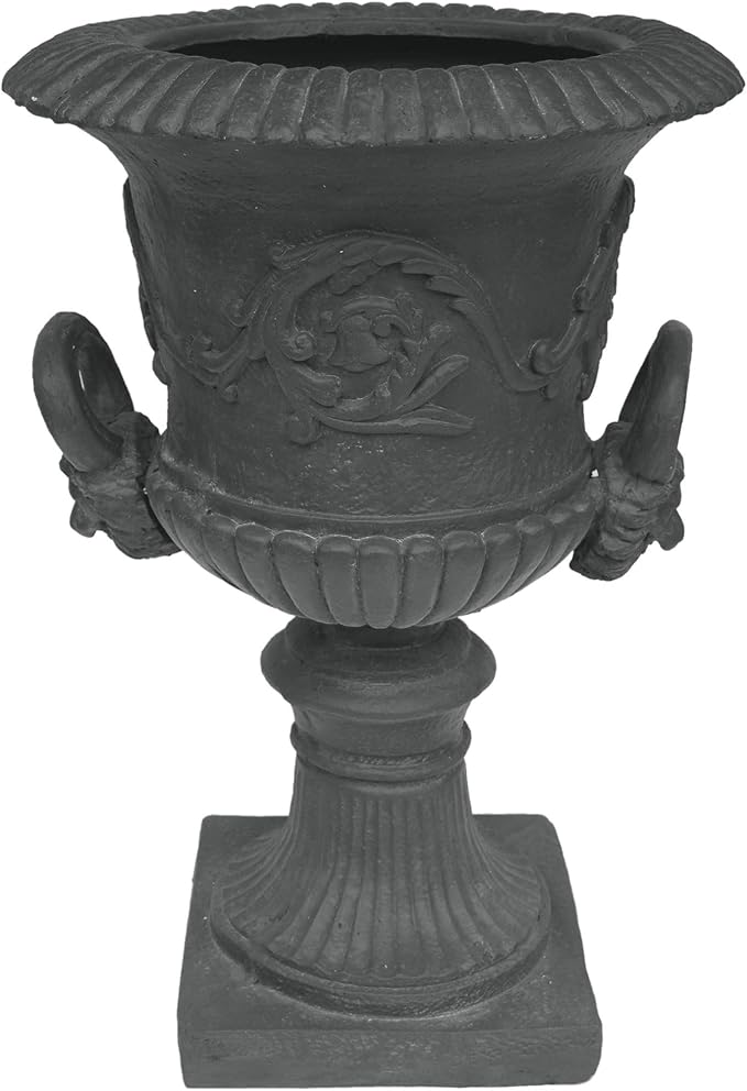 Merax 28-inch MGO Roman Garden Urn Planter, Lightweight Concrete Indoor Outdoor Flower Pot with Drainage Hole & Stopper, Stone-Look Planter for Plants, Flowers, Succulents, and Herbs, Antique Gray