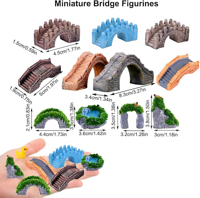 Purple Star Fairy Garden Bridge 11 Pack Mini Bridge for Fairy Garden Accessories Outdoor Small Bridges Miniature Figurines Zen Gardens Terrarium Decor Little Statues Easter Gift Brown
