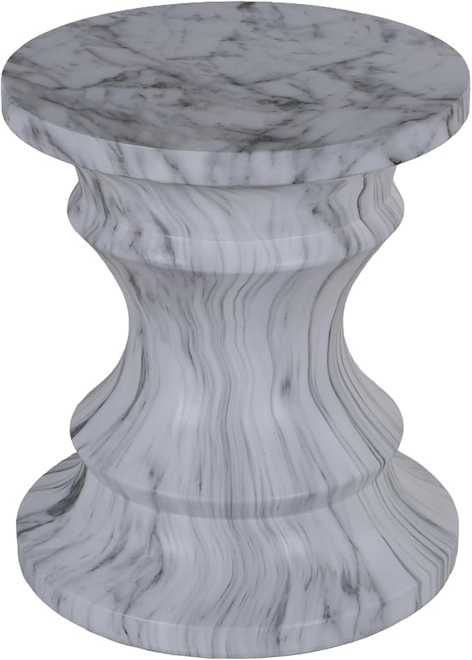 15.35" Cement End Tables for Patio,Modern Small Round Side Faux Terrazzo Accent Table,Tree Stump Garden Stool Drum Indoor and Outdoor,Light Grey