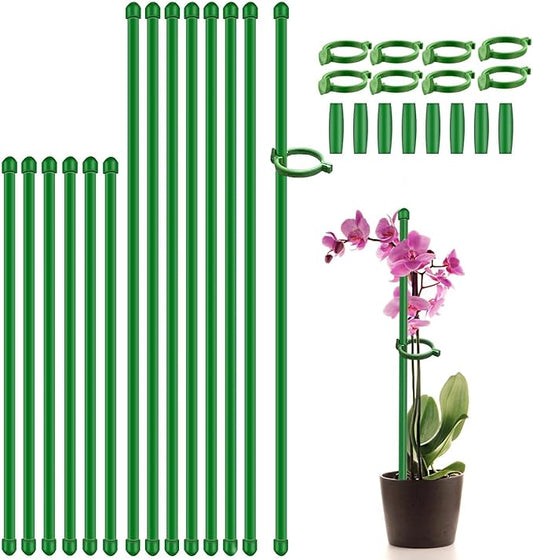 Plant Stakes 17inch &11inch SupKing Adjustable Length Plant Support Stake 16Pcs Orchid Stick with Clips for Indoor Outdoor,Garden Pole for Potted Tomato Amaryllis Vegetables Comes with 20 Ties (Green)