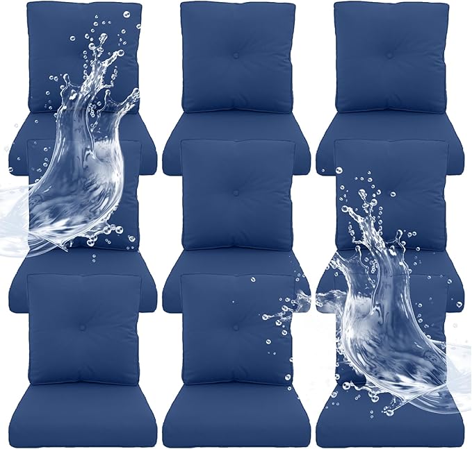 Outdoor Chair Cushions 9 Sets- 22 * 24" Patio Furniture Cushions with Removable Cover, 27D High Density Sponge Filling Outdoor Patio Cushions for Chairs, Rocker, Sofa and Loveseat - Blue
