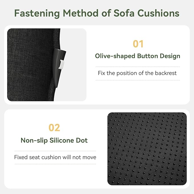 Replacement Cushions for Outdoor Furniture, 7-Piece Outdoor Cushions for Patio Furniture, Deep Seat, Waterproof & Fade Resistant Couch Cushion for 4-Seat Patio Conversation Sets, Black