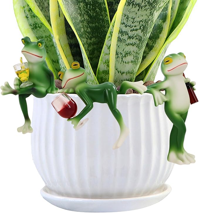 3 Frog Figurines Drunken Frog Garden Decor Plant Decorations for Pots Resin Frogs for Garden Decor Lawn Ornaments for Balcony Patio Lawn Window Sill Desk