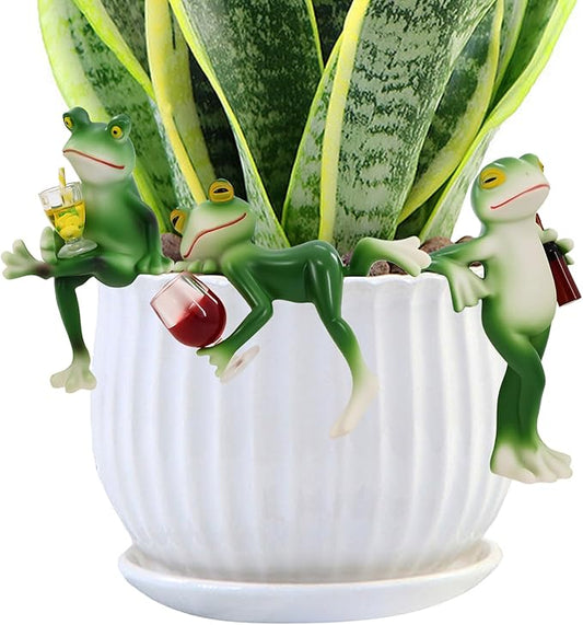 3 Frog Figurines Drunken Frog Garden Decor Plant Decorations for Pots Resin Frogs for Garden Decor Lawn Ornaments for Balcony Patio Lawn Window Sill Desk