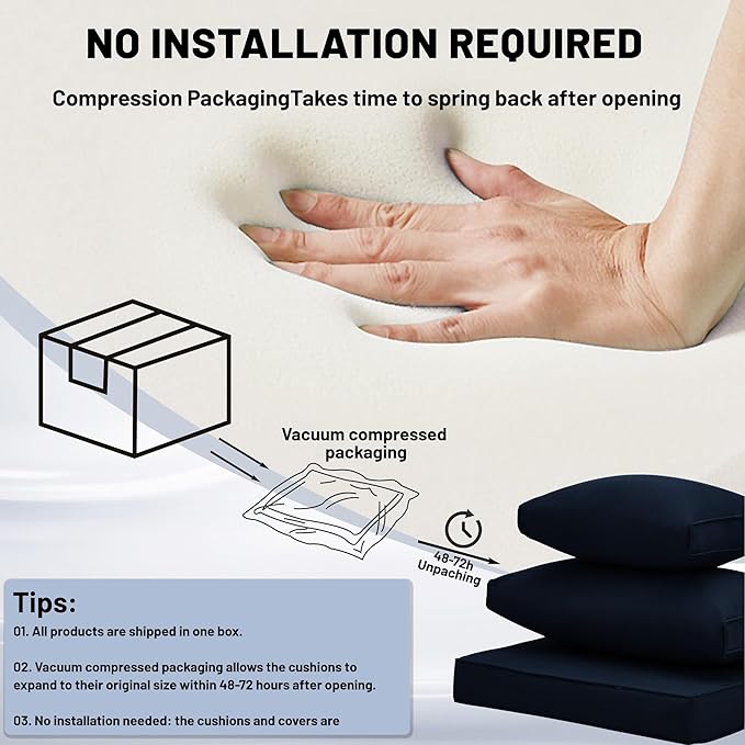 14 Piece Outdoor Sectional Cushions, Water-Resistant Outdoor Sofa Cushions Replacement, 4" High Density Foam Patio Furniture Cushions Fits 6-seat Rattan Conversation Set (Navy Blue)