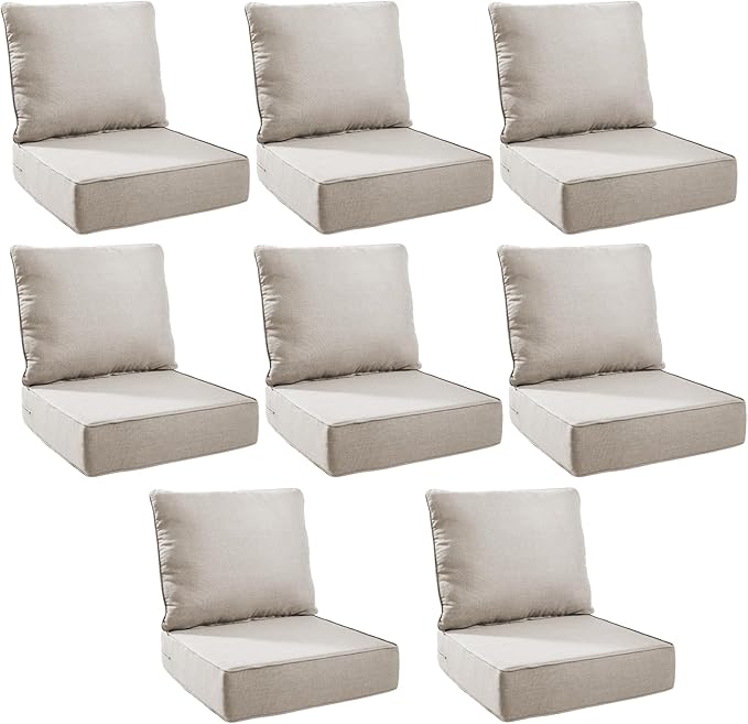 Outdoor Cushion Set for Furniture Patio Furniture, UV Resistant, Water Resistant - 6 Inch Thick Foam Garden Cushions– 24x24 Inch Patio Seat Covers for Chair/Sofa/Couch | Beige | 8-Pack |