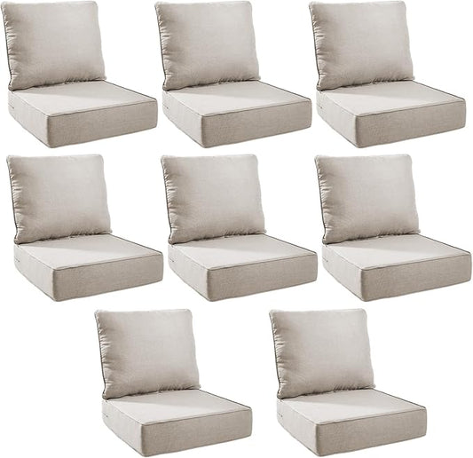 Outdoor Cushion Set for Furniture Patio Furniture, UV Resistant, Water Resistant - 6 Inch Thick Foam Garden Cushions– 24x24 Inch Patio Seat Covers for Chair/Sofa/Couch | Beige | 8-Pack |