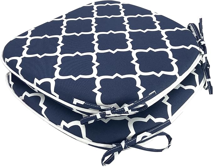 SleepMan Outdoor 17"x16" Chair Cushions with Ties Set of 2, Water Resistant All Weather U-Shape Seat Pads for Patio Garden Furniture Indoor (Set of 2, Blue Plaid)