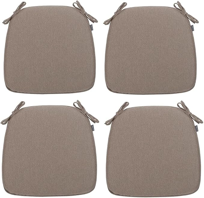 Magpie Fabrics 17"x16"x2" U-Shape Chair Cushions with Ties 4 Count, Outdoor Indoor Waterproof All Weather Seat Pads Decoration for Patio Garden Dining Office - Brown