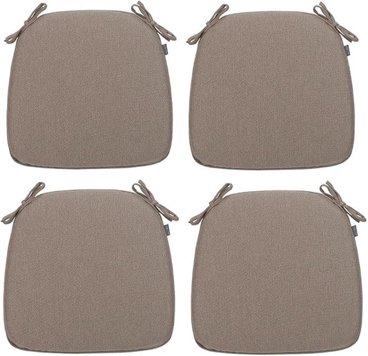 Magpie Fabrics 17"x16"x2" U-Shape Chair Cushions with Ties 4 Count, Outdoor Indoor Waterproof All Weather Seat Pads Decoration for Patio Garden Dining Office - Brown