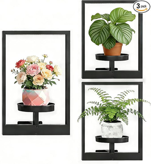 Wall Planter for Indoor Plants,Metal Floating Plant Racks,Picture Frame Design Hanging,Suitable for Window Plant Holders for Living Room,Bedroom,Balcony,Entryway,Patio 3-Pack