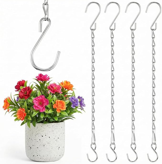 Outus 4 Pack 35 Inch White Hanging Chain for Bird Feeders, Planters, Lanterns, Wind Chimes, Decorative Ornaments and Birdbaths Basket Extender Chain Outdoor Indoor