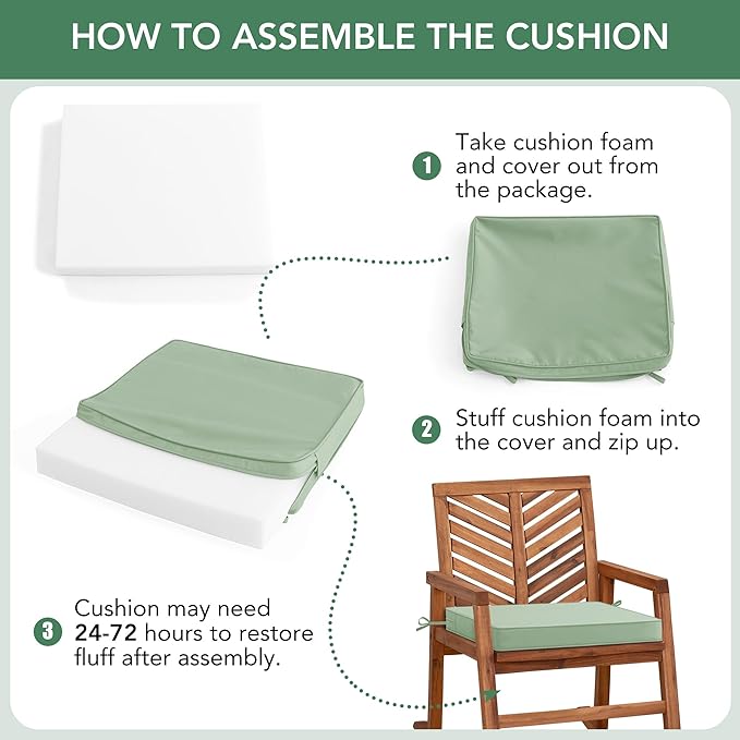 Outdoor Chair Cushions Set of 2: Waterproof & Fade Resistant Seat Cushion for Patio Furniture - 18.5 x 16 x 2 Inch Chair Pads with Ties and Hidden Zipper - Chair Cushion Replacement, Sage Green