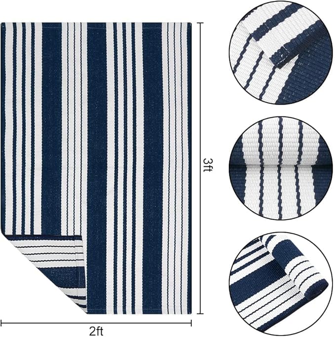 OJIA Front Door Mats Outdoor 2'x3' Striped Front Door Rug Washable Door Mats Cotton Woven Indoor Outdoor Rugs Farmhouse Small Area Rug Layered Doormat for Porch/Entryway/Kitchen/Home Entrance Decor