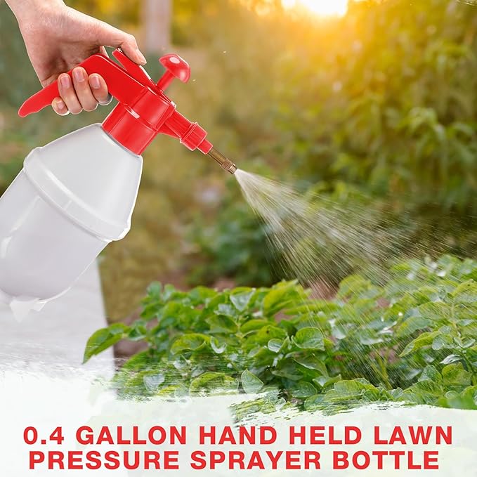 2 Pcs50 oz Handheld Pump Spray Bottle Garden Mister Spray Bottles Lawn Pressure Hand Pump Sprayer with Adjustable Nozzle for Chemicals Watering Weeds Plants and Cleaning (Red)