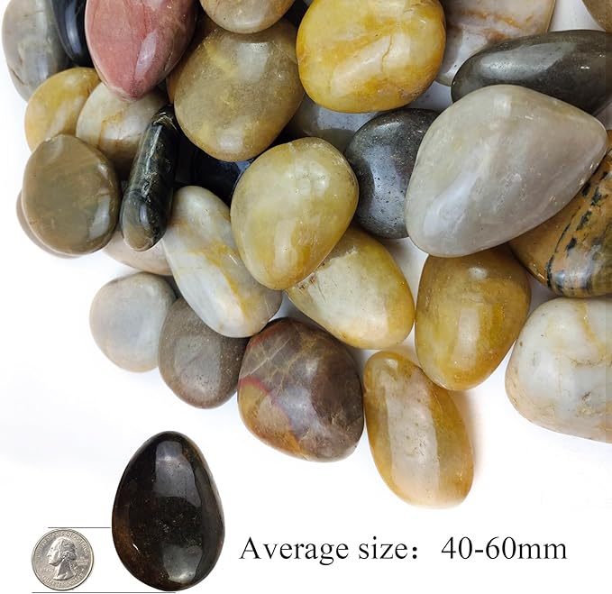 40LB Mixed Color River Rocks - 2-3 inch High Polished Decorative Pebbles, Polished Stones for Landscaping, Natural River Rocks for Outdoor Décor, Plants,Vase Filler,Fish Tank