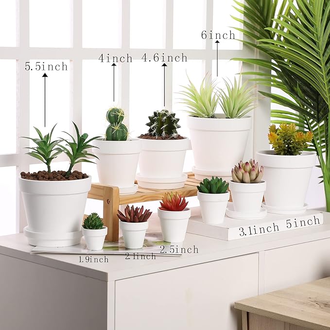 Yishang Large Terra Cotta Pots with Saucer- 6 Pack Large 6'' Terra Cotta Plant Pot with Drainage Hole, Flower Pot with Tray, Terracotta Pot for Indoor Outdoor Plant(White)