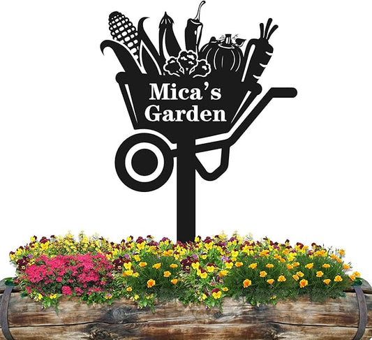 Personalized Metal Garden Sign, Custom Vegitable Decor with Stake, Metal Yard Art, Garden Name Sign,Outdoor Decor,Patio Decoration,Home Present,Gardeners & Planters Gift