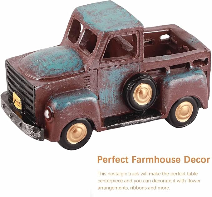 Firlar Retro Style Pickup Truck Flower Pot, Blue Vintage Truck Decor Farmhouse Metal Truck Planter Pickup Car Mini Plant Flower Pot Succulent Planters Vase Lawn & Garden Tabletop Decor