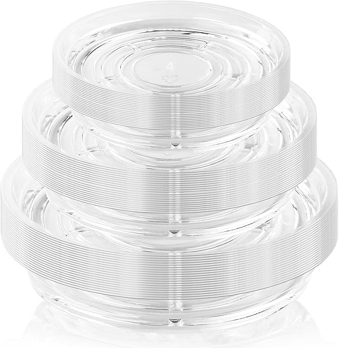 60 Pack Clear Plant Saucers for Indoors (4 6 8 Inch) Flower Pot Saucers for Potted Plants Plate Set Plant Trays for Indoors No Holes Plants Saucer Trays for Pots Drip Tray Plastic Tray for Succulent