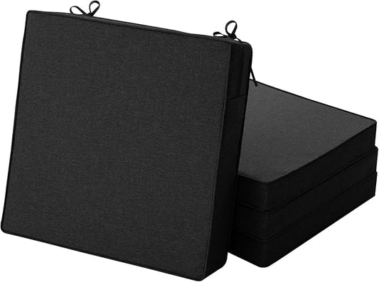 Outdoor Chair Cushions, Water-Resistant & Fade-Resistant, Patio Furniture Square Seat Replacement Chair Pads with Ties Zipper, Removable Cover, Non-Slip Bottom, Set of 4, 24 x 24 Inch, Black