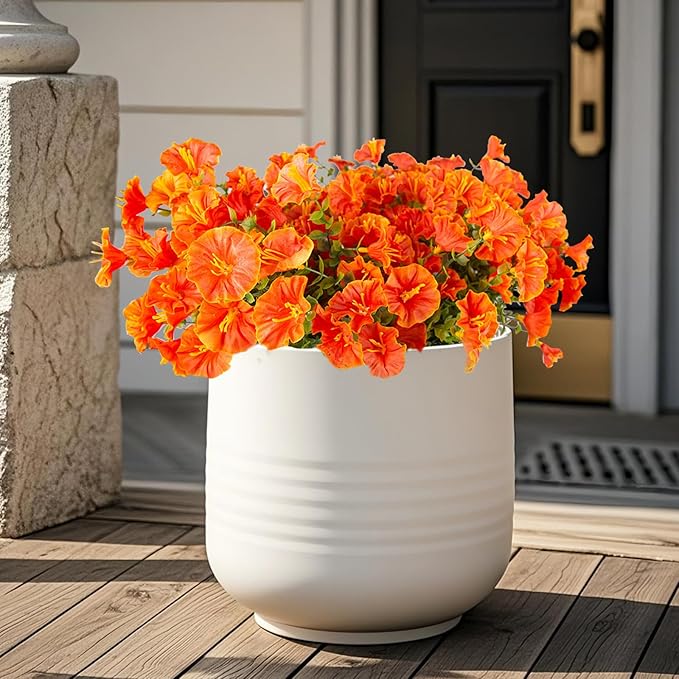 Christmas Artificial Mums 12 Bundles Orange Bulk Fake Flowers Faux Planters Real Touch Stems for Outdoors Fall Silk Flower UV Resistant Urn Filler Front Porch Thanksgiving Decorations for Home Garden