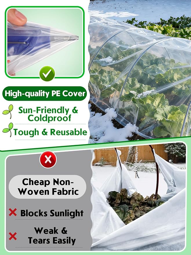 Alphatool 10 x 30ft Plant Covers Freeze Protection with 36 Clips - Greenhouse Plastic Sheeting, Frost Cloth Row Cover for Outdoor Garden Plants Winter Vegetables Crops