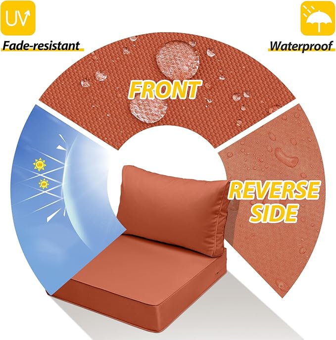 AAAAAcessories Outdoor Deep Seat Cushions, Waterproof, Fade-Resistant Patio Furniture Replacement Cushions, 23.5" x 25.5" x 5" + 23.5" x 13.5", Set of 4, Rust