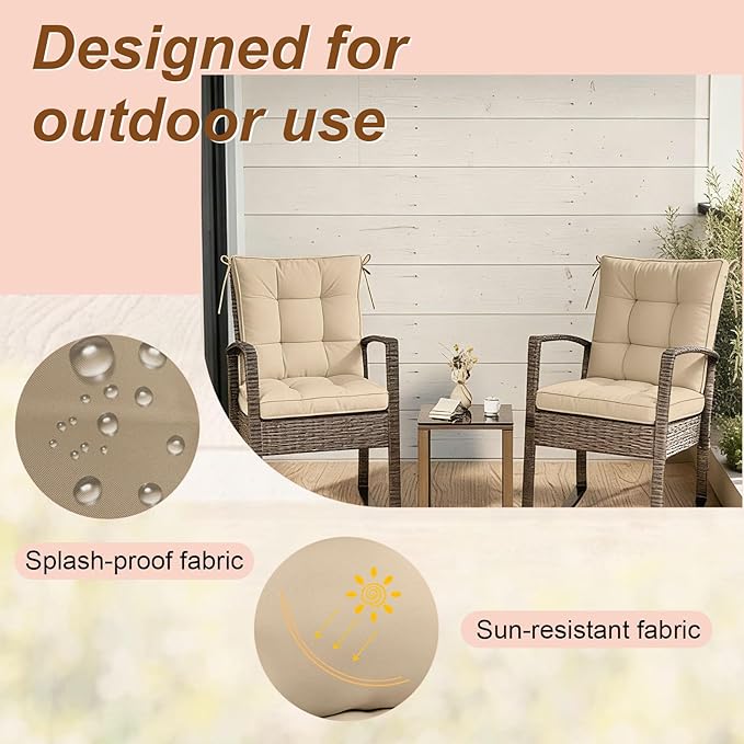 2 Piece Outdoor Patio Chair Cushions, Fade Resistant Outdoor Cushions for Patio Furniture, 6 inch Thickened Rocking Chair Cushions Set (Khaki, 24x24x6 inch - 2 Pieces)