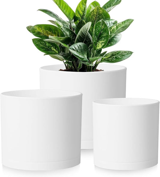 Large Plant Pots Set of 3 – 8", 9", 10" Indoor Flower Pots with Drainage Holes and Saucers, Big Planters for Monstera, Fiddle Leaf Fig, Snake Plant – 5 Colors