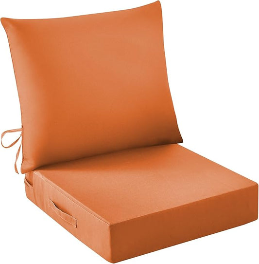 Outdoor Seat Cushion Set, Waterproof & Fade Resistant Patio Chair Cushions, Outdoors Cushion for Patio Furniture, 24 x 24 x 4 Inch, Outdoor Couch Cushions with Handle and Ties, Spice