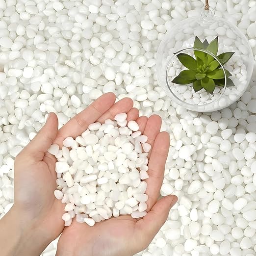 3/8 Inch Polished Decorative Pebbles, River Rocks for Indoor Plants, Planters, Vases, Aquarium Gravel & Landscaping, White, 12LB