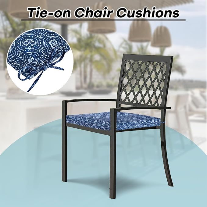 Basic Beyond Outdoor Chair Cushions Set of 4, Square Corner Outdoor Cushions for Patio Furniture, Water Resistant Patio Chair Cushions with 2 Ties, 18.5x16x3, Blue Circles