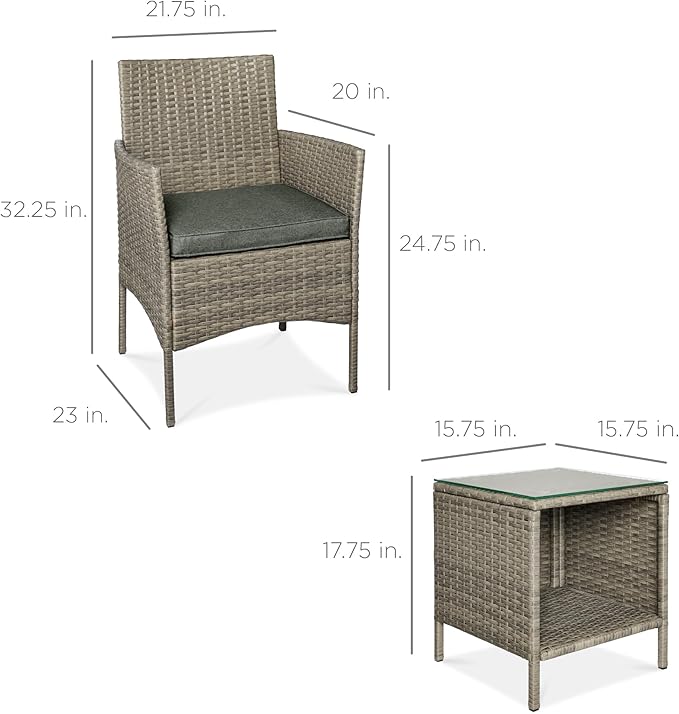 Best Choice Products 3-Piece Outdoor Wicker Conversation Bistro Set, Space Saving Patio Furniture for Garden w/Side Table - Taupe/Slate Green