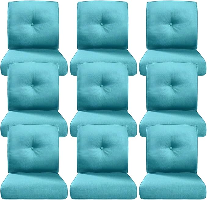 Belord Luxury 4" Thick Outdoor Cushion 9 Set - 22 x24 Inch 28D Sponge Filling Fade-Resistant Chair Cushion, Spill Proof Removable Patio Furniture Replacement Cushions for Sofa Bench Swing - Turquoise