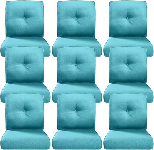 Belord Luxury 4" Thick Outdoor Cushion 9 Set - 22 x24 Inch 28D Sponge Filling Fade-Resistant Chair Cushion, Spill Proof Removable Patio Furniture Replacement Cushions for Sofa Bench Swing - Turquoise