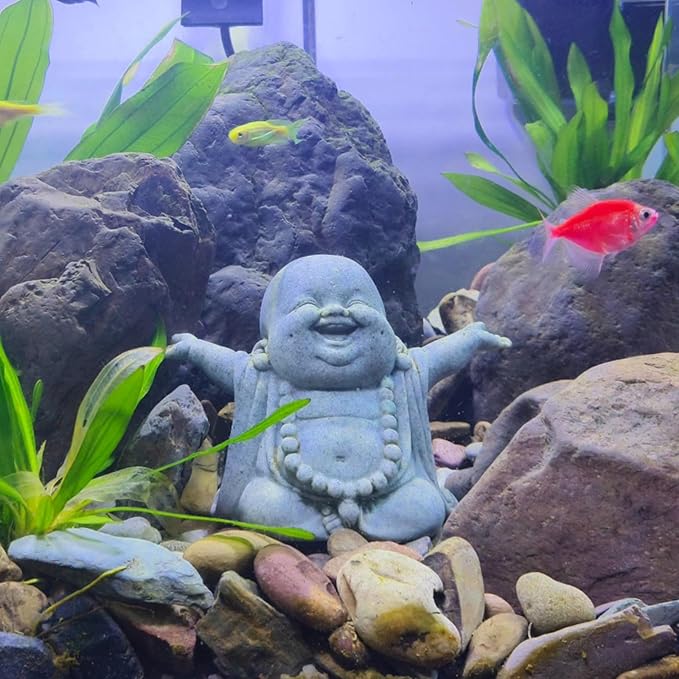 OwMell Japanese Jizo Monk Statue, Buddha Jizo Figurine Memorial Aquarium Statue Ornament - Laughing Buddha Small
