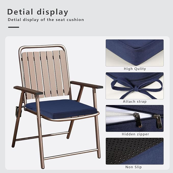 Homcomoda Outdoor Chair Cushions Set of 4 Waterproof Patio Chair Cushions with Ties Memory Foam Outdoor Seat Cushion for Patio Furniture,17 x 16x 2 Inch,Navy Blue
