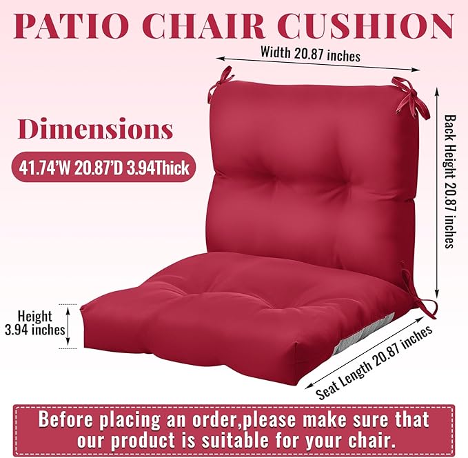 Geetery Set of 4 High Back Wicker Patio Chair Cushions for Outdoor Furniture 41.74x20.87x3.94 Inch Waterproof Thick Replacement Seat Pads with Non Slip Ties for Porch, Deck, Lawn & Garden(Dark Red)