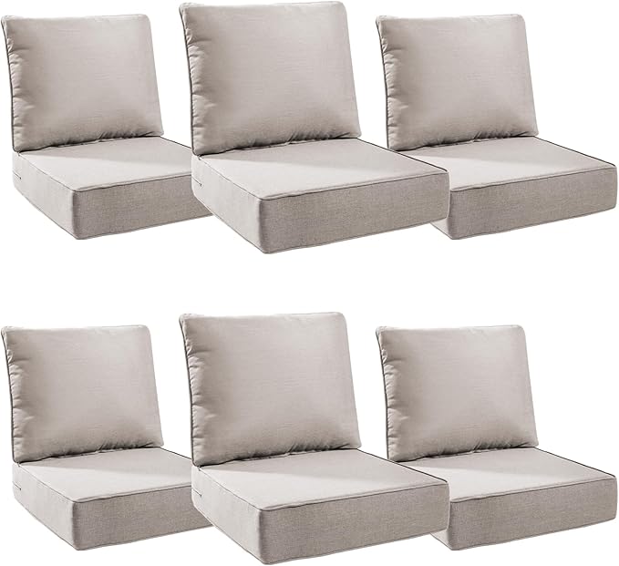 6" Thick Outdoor Cushions 24x24x6, 6-Set Deep Seat Patio Cushions with Removable Cover, Waterproof & Fade Resistant Replacement for Wicker Chair, Loveseat, Sofa - Beige