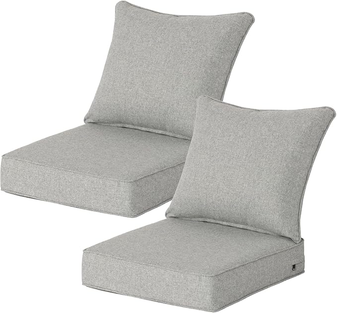 24x24 Inch Outdoor Deep Seat Cushions Set of 2,Thick High-Density Foam, Water-Resistant, Piped Edges & YKK Hidden Zipper for Patio Furniture,Greige