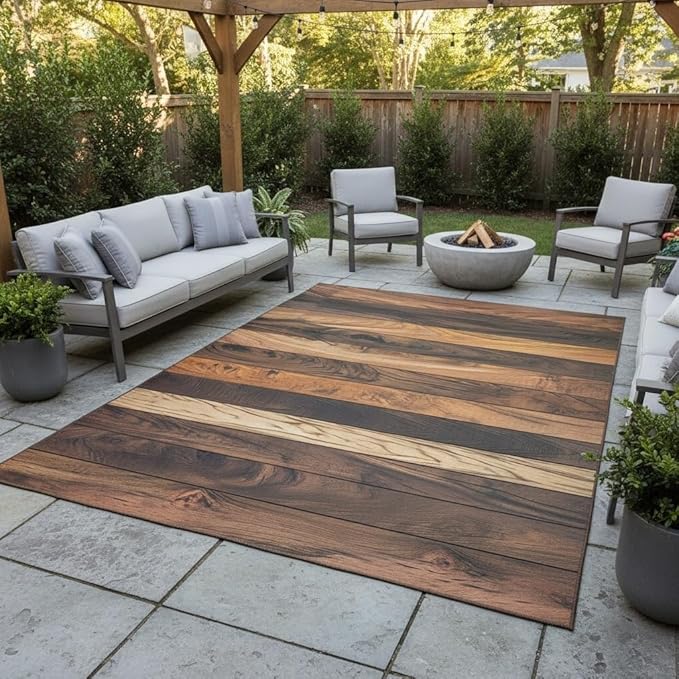 Natural Country Wood Grain Outdoor Rug 3x8 Brown Rustic Wooden Board Farmhouse Outdoor Area Rug Non Skid Waterproof Quick Dry Carpet for Patio Balcony Camping Porch Deck Pool Outdoor Carpets Mat