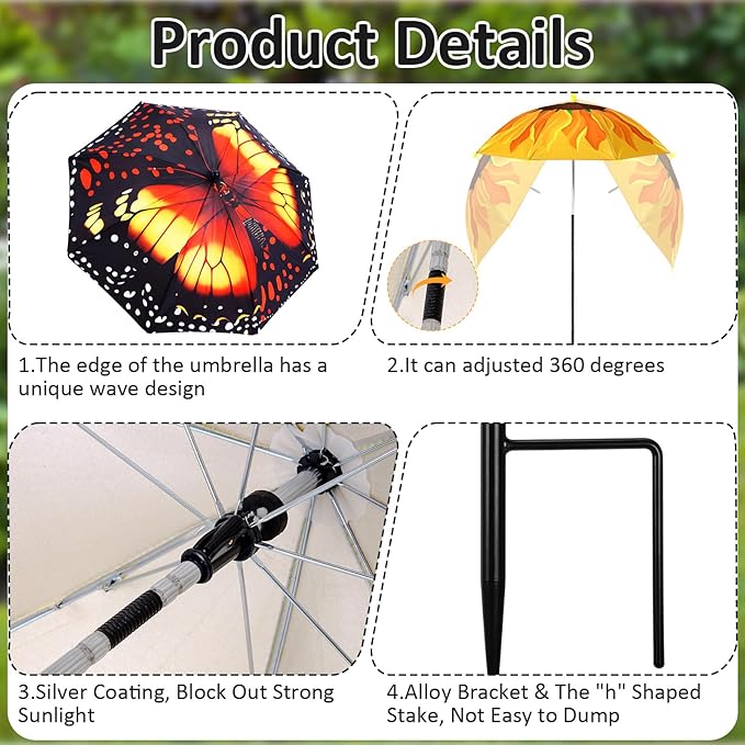 4 Pack Plant Umbrellas for Outdoor Plants, Upgraded Joints-enhanced Wind Resistance, Adjustable Height, Large Garden Umbrella Shade for Potted Plants Bed Flower Pot(4 Assorted Styles)