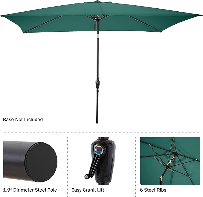 Rectangular Patio Umbrella - 10ft Easy Crank Sun Shade with Push Button Tilt for Outdoor Furniture, Deck, Yard, or Pool by Pure Garden