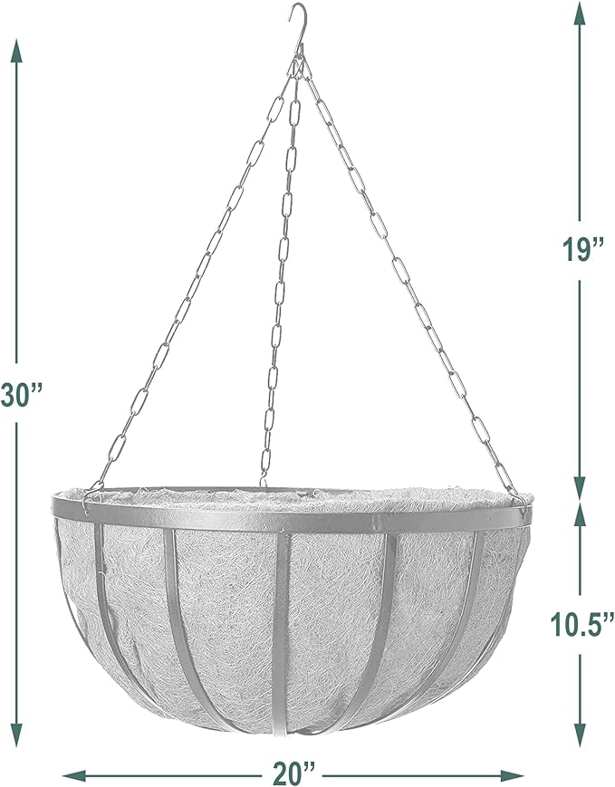 Arcadia Garden Products Round Hanging Planter Basket with Coco Liner, [20-inch]