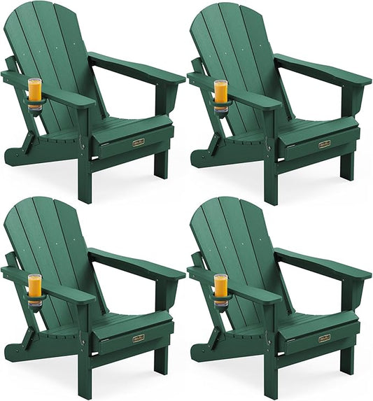 SERWALL Foldable Adirondack Chair Set of 4 for Patio Garden Outdoors Fire Pit Chairs-Green